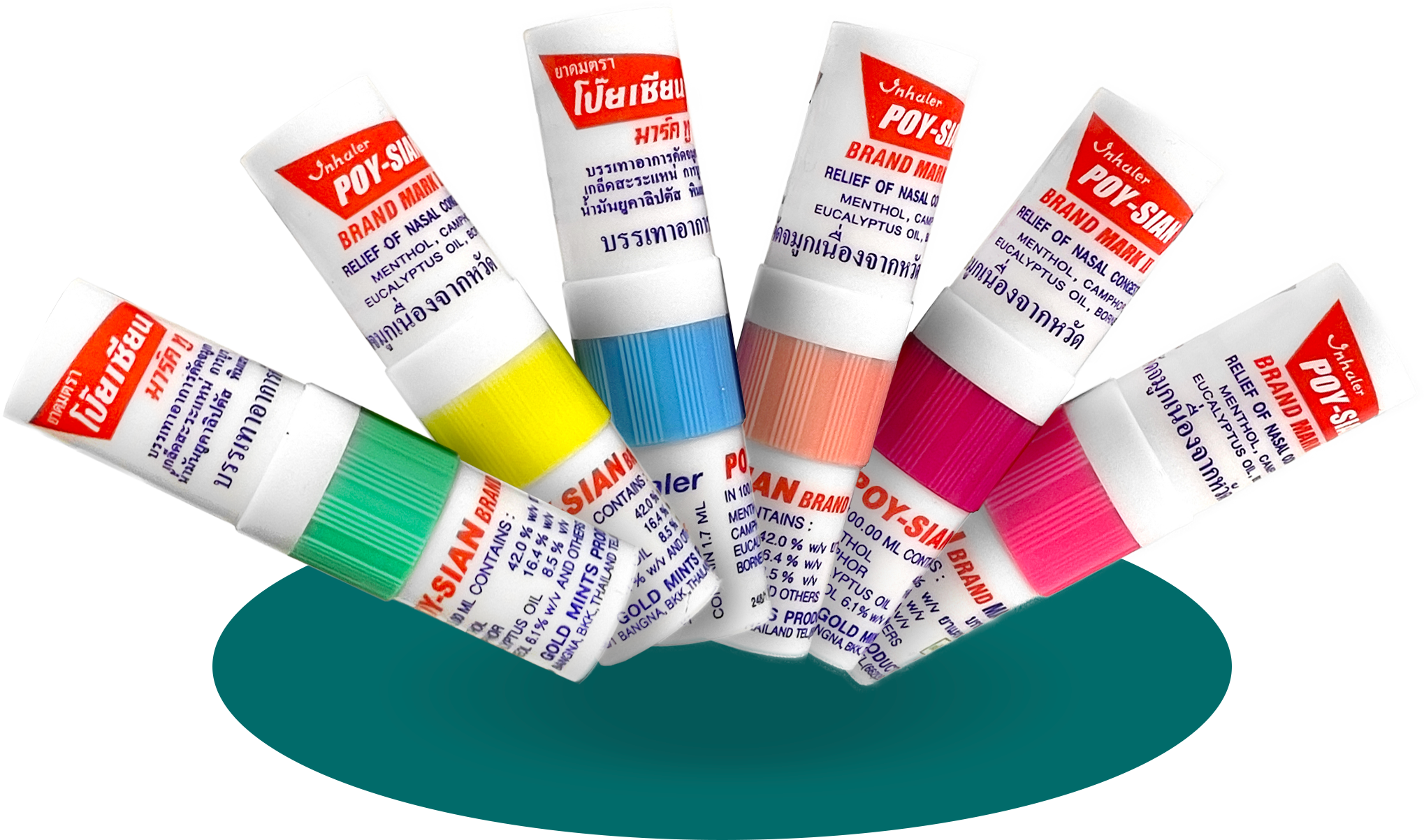 Poy Sian Inhaler, 6x Pack, Naseninhalierstift Thailand, Kräutertherapie