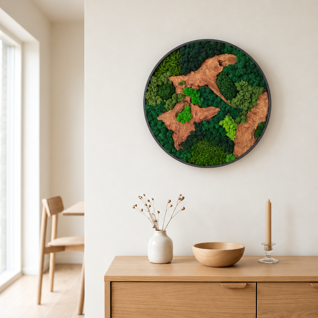 Moosbild Unikat mit Wurzelholz / Rund
